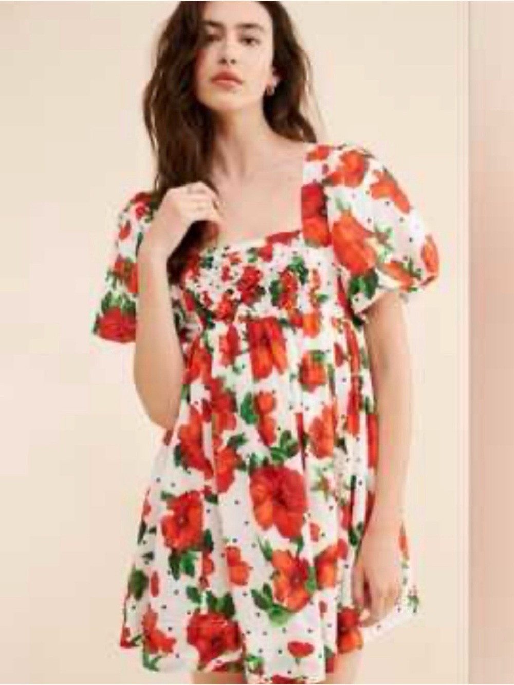 Anthropologie Maeve White Mini Dress with Red Floral Print